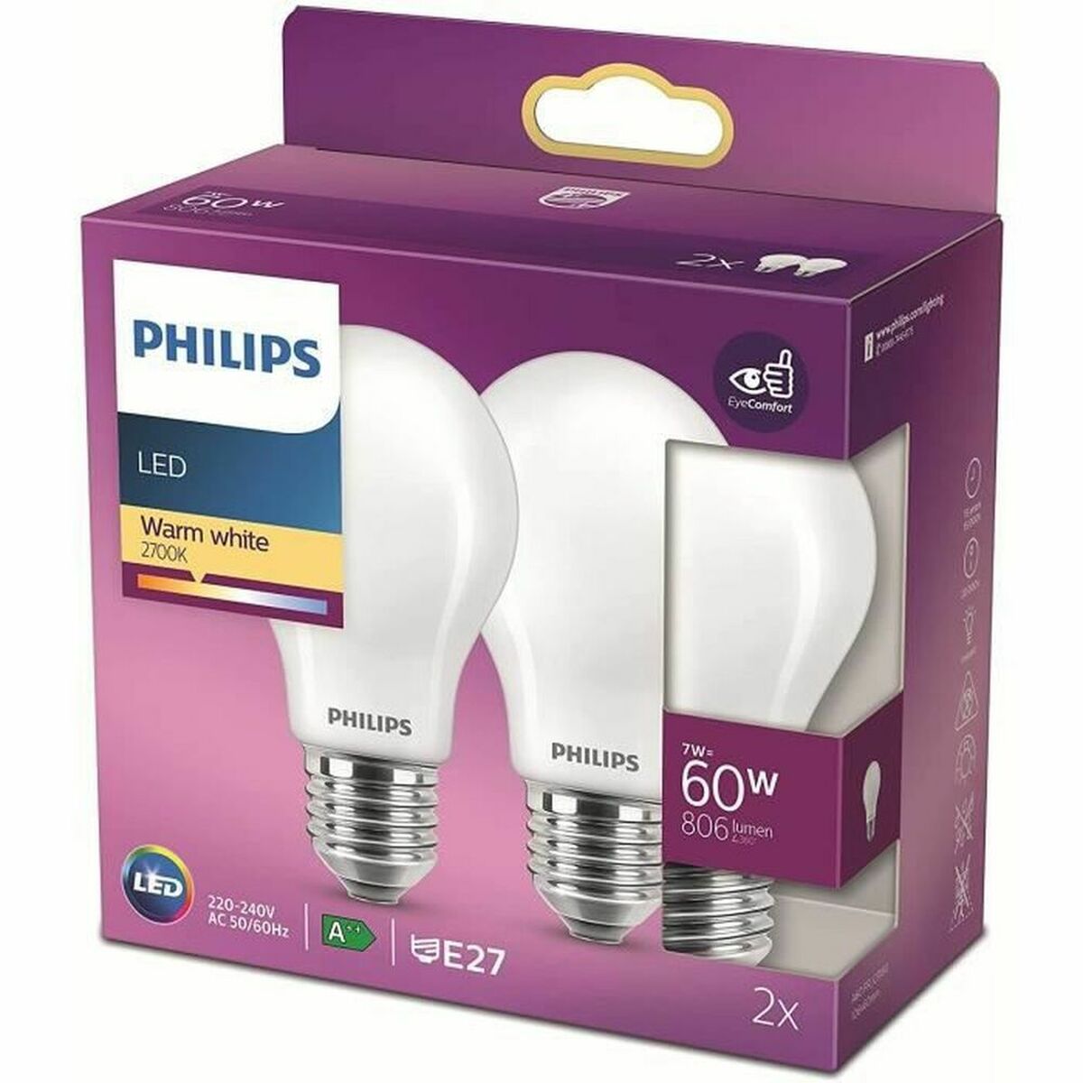 LED žarulja Philips Classic Standard 60 W Bijela E E27 (2700 K) (2 kom.)